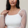 Elegant Women's White Swiss Dot Mesh Long Sleeve Slim Top - Image 5