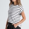 Women's White Stripe Knitted Bat Sleeve T-Shirt for Casual Elegance - Image 3