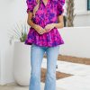 Women's Rose Floral Print Collared Blouse with Flutter Sleeves - Adjustable Button Neckline - Image 6
