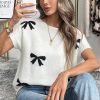 Elegant Women's Black Bow Pattern Knit Short Sleeve Sweater - Image 6