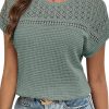 Women's Mist Green Lace Patchwork Waffle Short Sleeve Top - Elegant and Breathable - Image 3