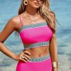 Women's Rose Red Contrast Banding Tube Bikini High Waist 2-Piece Swimsuit - Image 5