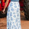 Women's Sky Blue Boho Floral High Waist Ruffle Split Maxi Skirt - Perfect for Summer - Image 2