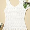 Women's Elegant White V Neck Textured Hollow-Out Sweater Vest - Image 10