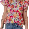 Women's Multicolour Floral Blouse with Lace Trim and Ruffle Short Sleeves - Image 2