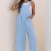 Women's Beau Blue Checkered High Waist Wide Leg Overall with Pocket - Image 6