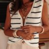 Elegant Women's Black Stripe Buttoned V Neck Slim Fit Sweater Vest - Image 4