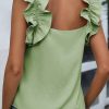 Women's Smoke Green Solid Ruffle Trim Sleeveless Top - Image 3