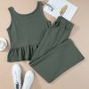 Women's Duffel Green Ribbed Ruffle Tank Top and Pants Set - Stylish Loungewear - Image 10