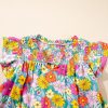 Women's Sky Blue Floral Print Smocked Notch V Neck Flutter Sleeve Mini Dress - Image 19