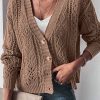 Women's Dark Khaki Open Knit Drop Shoulder Sweater Cardigan - Image 4