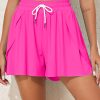 Women's Rose Red Drawstring Elastic Waist Lined Ruffle Shorts Bikini Bottom - Image 5