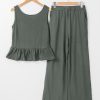 Women's Duffel Green Ribbed Ruffle Tank Top and Pants Set - Stylish Loungewear - Image 8