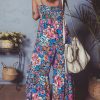 Women's Pink Floral Smocked Bust Spaghetti Strap Wide Leg Jumpsuit - Trendy and Comfortable Summer Outfit - Image 2