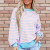 Women's Pink Stripe High-Low Pullover Tunic Sweatshirt - Image 4