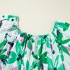 Women's Green Floral Print Shirred Square Neck Mini Dress with Puff Sleeves - Image 9