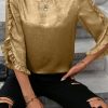 Elegant Gold Metallic Luster Frilled Half Sleeve Blouse for Women - Image 6