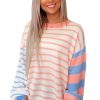 Women's Pale Chestnut Colorblock Striped Drop Shoulder Cozy Sweater - Image 15