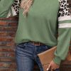 Women's Grass Green Leopard Print Colorblock Raglan Sleeve Sweatshirt - Image 4