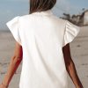 Women's White Half Button Lace Patchwork Flutter Sleeve Blouse - Romantic & Playful Style - Image 2