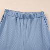 Women's Beau Blue Solid Color Ribbed Ruffle Tank Top and Pants Set - Image 14