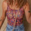 Women's Purple Floral Printed Mesh U Neck Sleeveless Bodysuit for Summer Fashion - Image 6