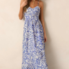 Women's Sky Blue Floral Print Spaghetti Strap High Waist Maxi Dress for Summer - Image 6
