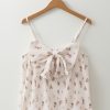 Women's White Floral Pleated Big Bow Back Spaghetti Straps Tank Top - Image 7