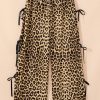 Women's Brown Leopard Print Bow Tie Drawstring High Waist Pants - Image 9