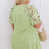 Plus Size Laurel Green Floral Crochet Short Sleeve Notch V Neck Tiered Mini Dress - Image 2