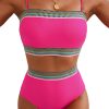 Women's Rose Red Contrast Banding Tube Bikini High Waist 2-Piece Swimsuit - Image 34