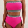 Women's Rose Red Contrast Banding Tube Bikini High Waist 2-Piece Swimsuit - Image 17