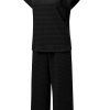 Women's Black Solid Color Textured Short Sleeve Top and Casual Pants Set - Image 10