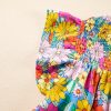 Women's Sky Blue Floral Print Smocked Notch V Neck Flutter Sleeve Mini Dress - Image 20