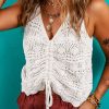 Women's Beige Trendy Hollowed Knit V Neck Drawstring Sweater Vest - Image 5