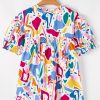 Plus Size Women's White Abstract Print Puff Sleeve Blouse with Shirred Cuffs - Image 7