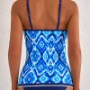 Women's Navy Blue Abstract Print Frilled Trim Spaghetti Straps Tankini Set - Image 2