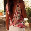 Women's Pink Floral Round Neck Twisted Cut Out Back Tank Top - Bohemian Style - Image 10