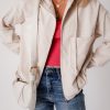 Women's White Corduroy Hooded Zip-Up Jacket with Drawstring - Image 3