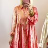 Women's Peach Blossom Metallic Sheen Puff Sleeve Mini Shirt Dress - Image 4
