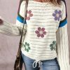 Women's White Daisy Flower Pointelle Knit Sweater - Image 3