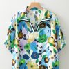 Women's Light Blue Floral Print Slit V Neck Short Sleeve Blouse - Effortlessly Feminine Style - Image 4