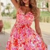 Women's Red Floral Spaghetti Strap Surplice Neck Mini Dress - Chic & Stylish - Image 6