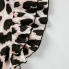 Women's Khaki Leopard Print Layered Ruffled Short Sleeve Blouse - Elegant and Versatile - Image 11