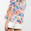 Plus Size Women's White Abstract Print Puff Sleeve Blouse with Shirred Cuffs - Image 3