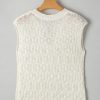 Trendy Women's Beige Notched V Neck Short Sleeve Sweater - Casual & Stylish - Image 10