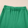 Women's Green Solid Color Ribbed Ruffle Tank Top and Wide Leg Pants Set - Image 14