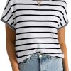 Women's White Stripe Knitted Bat Sleeve T-Shirt for Casual Elegance - Image 10