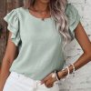 Women's Clearly Aqua Solid Color Ruffled Short Sleeve Casual Blouse - Image 6