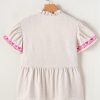 Women's Beige Floral Embroidered Blouse with Notched V Neck and Flutter Sleeves - Image 14